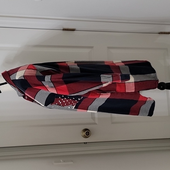 Zara Basic Size M Red Blue and Cream Plaid Studded Flannel Shirt Mini Dress - Picture 7 of 16